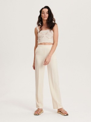 Reserved Trousers with pressed crease Ivory | IKFHSEC-28