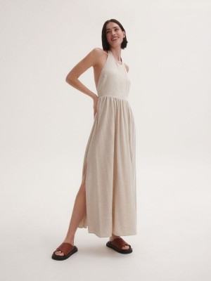 Reserved Viscose rich dress with linen blend Ivory | LSKYXBP-97