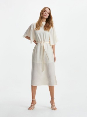 Reserved Viscose rich midi dress Ivory | BQEJFKA-45