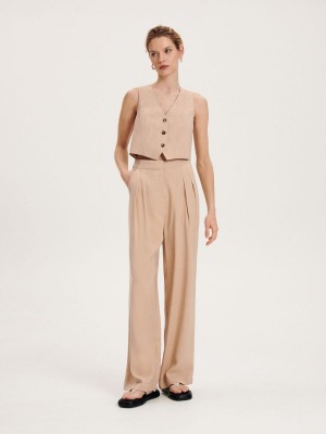 Reserved Viscose trousers Beżowe | HNSUIFZ-14