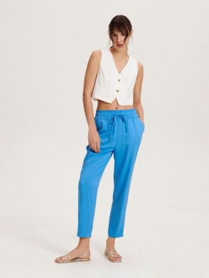 Reserved Viscose trousers Niebieskie | VPQYACB-96