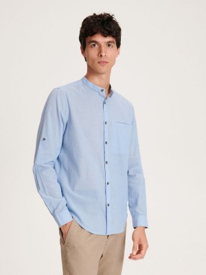 Reserved slim fit plain shirt Niebieskie | GZOPRBJ-94