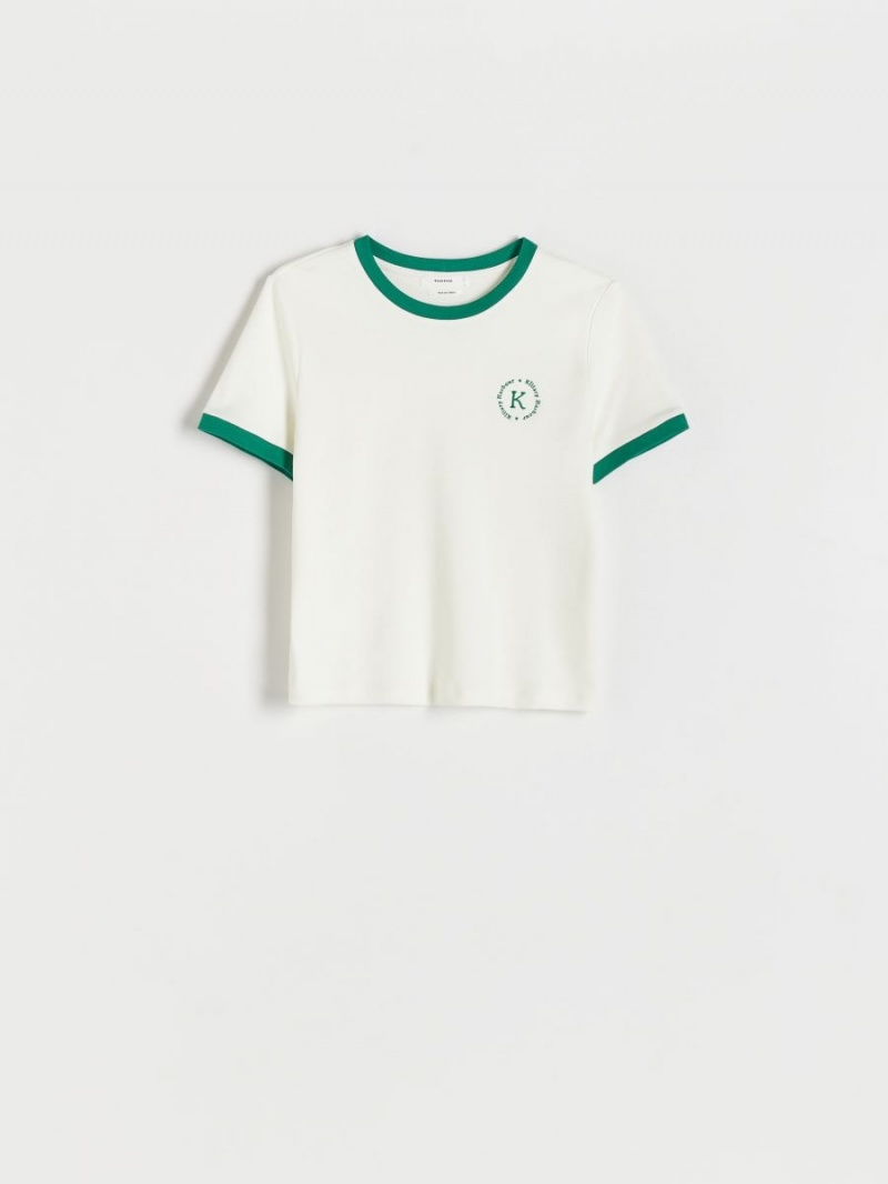 Reserved Bawełniane T-shirt Ivory | WXOILEN-89