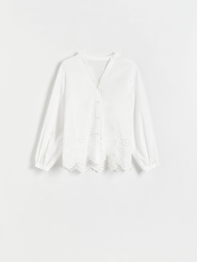 Reserved Bawełniane blouse with embroidery Ivory | FJNSVLW-97