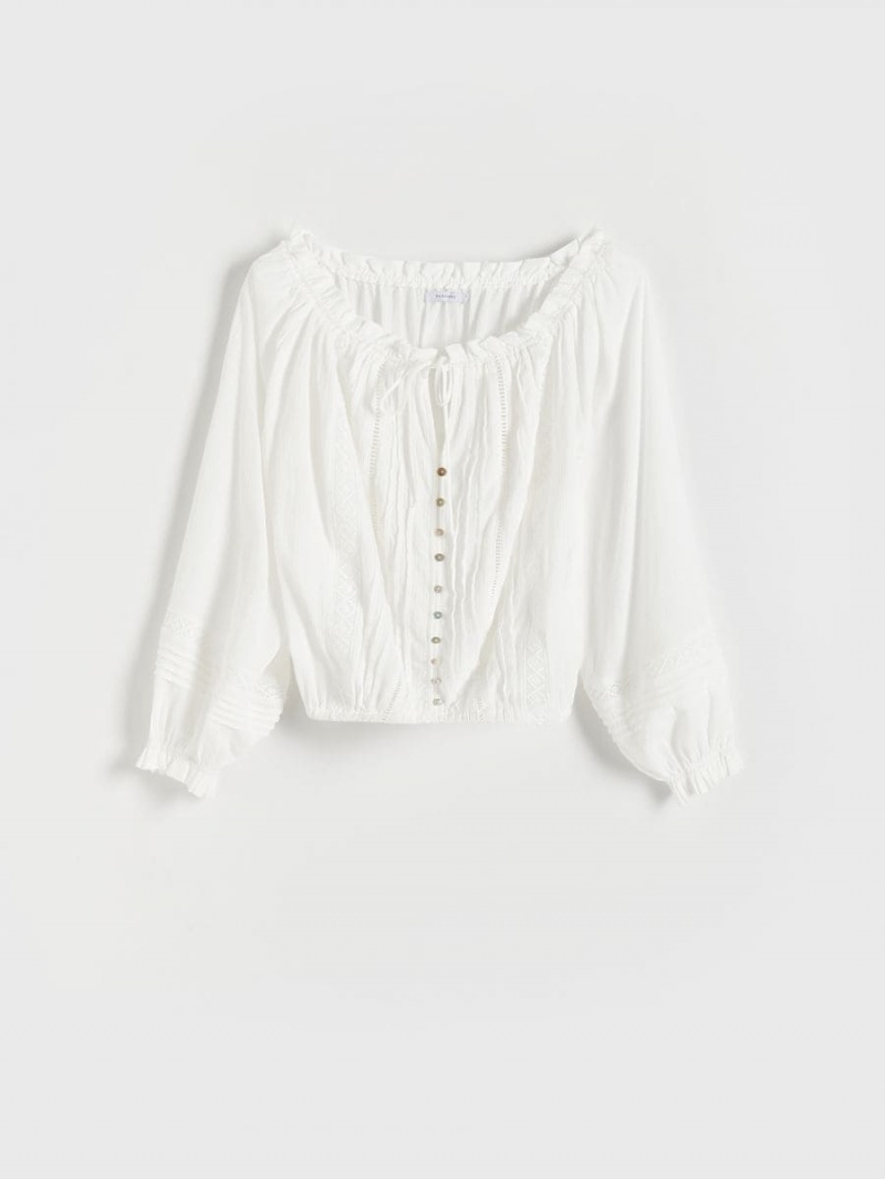 Reserved Bawełniane blouse with tie detail Białe | SKMVJEO-32