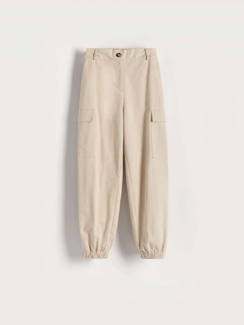 Reserved Bawełniane cargo joggers Ivory | DQMCNLV-63