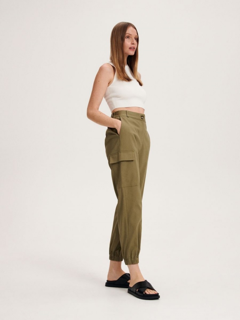 Reserved Bawełniane cargo joggers Khaki | RLZPNKS-46