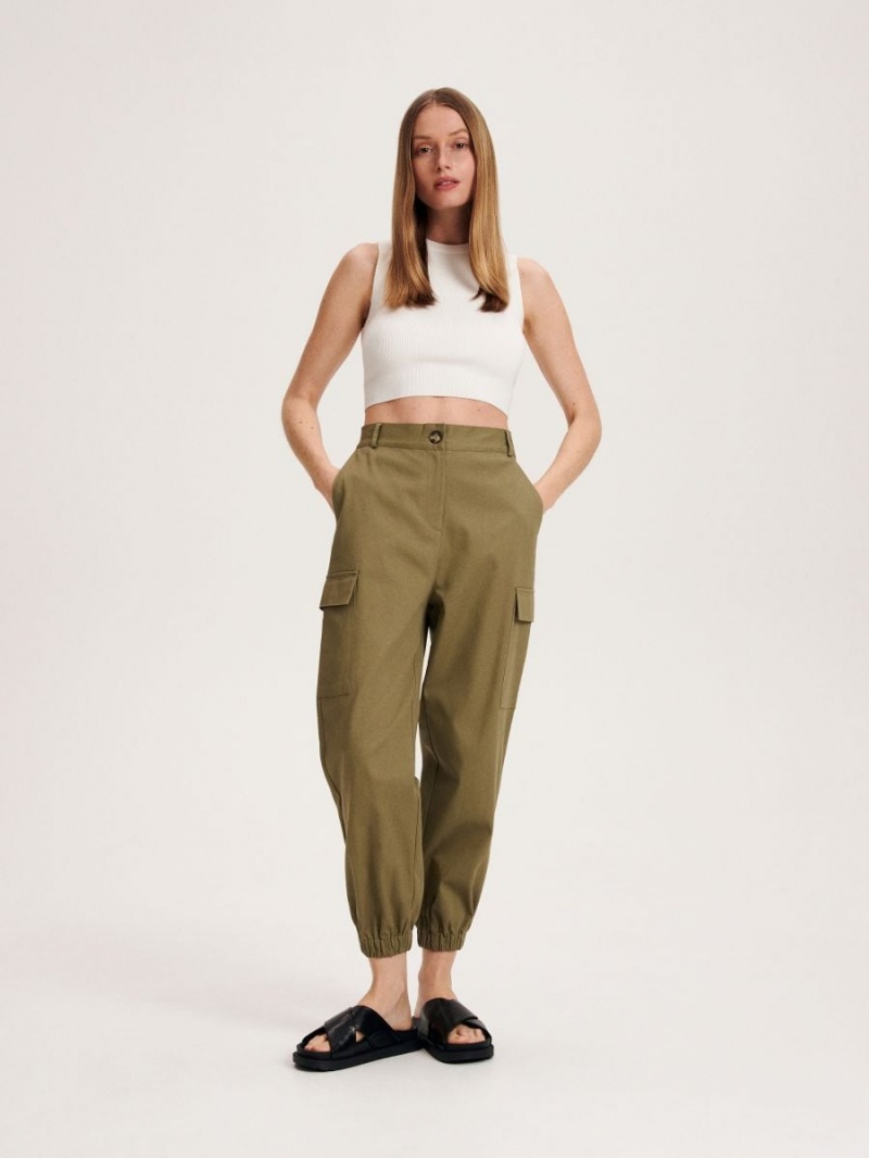 Reserved Bawełniane cargo joggers Khaki | RLZPNKS-46