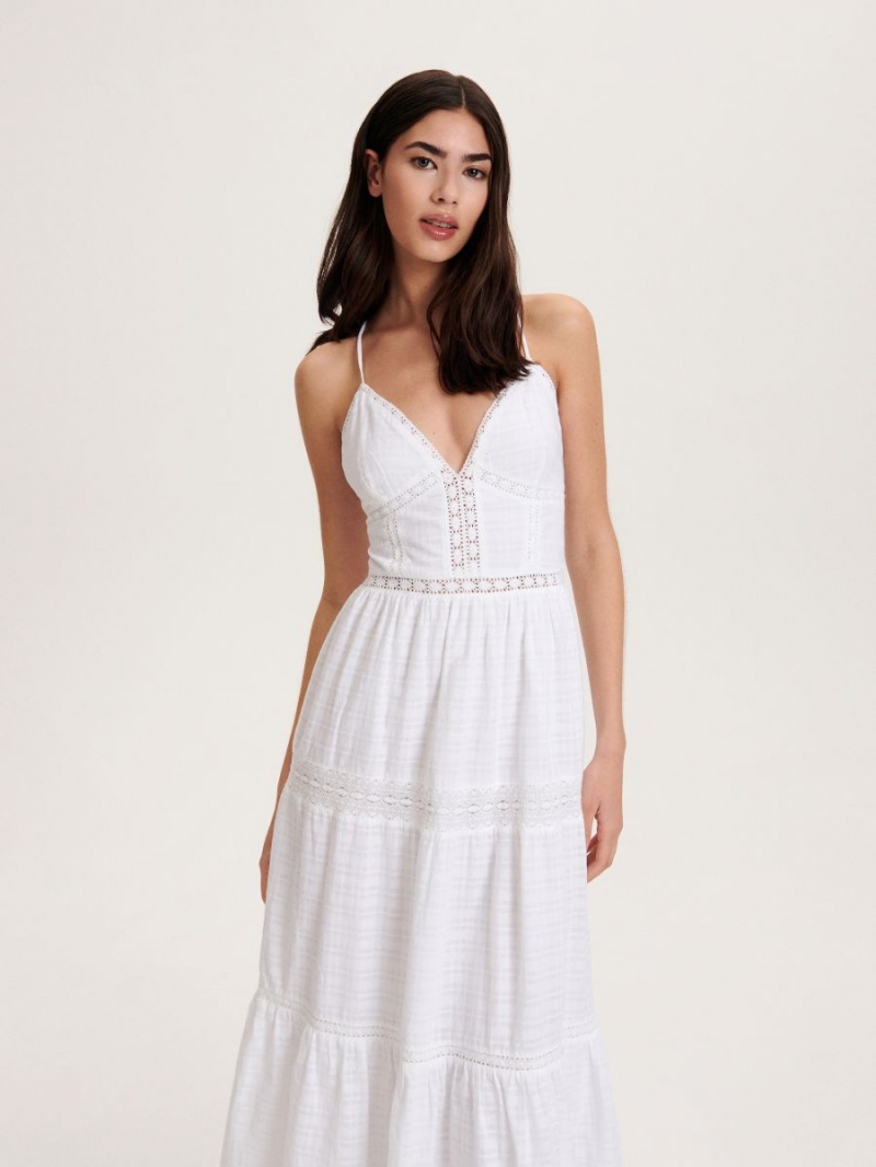 Reserved Bawełniane maxi dress Białe | JDOGBYQ-45