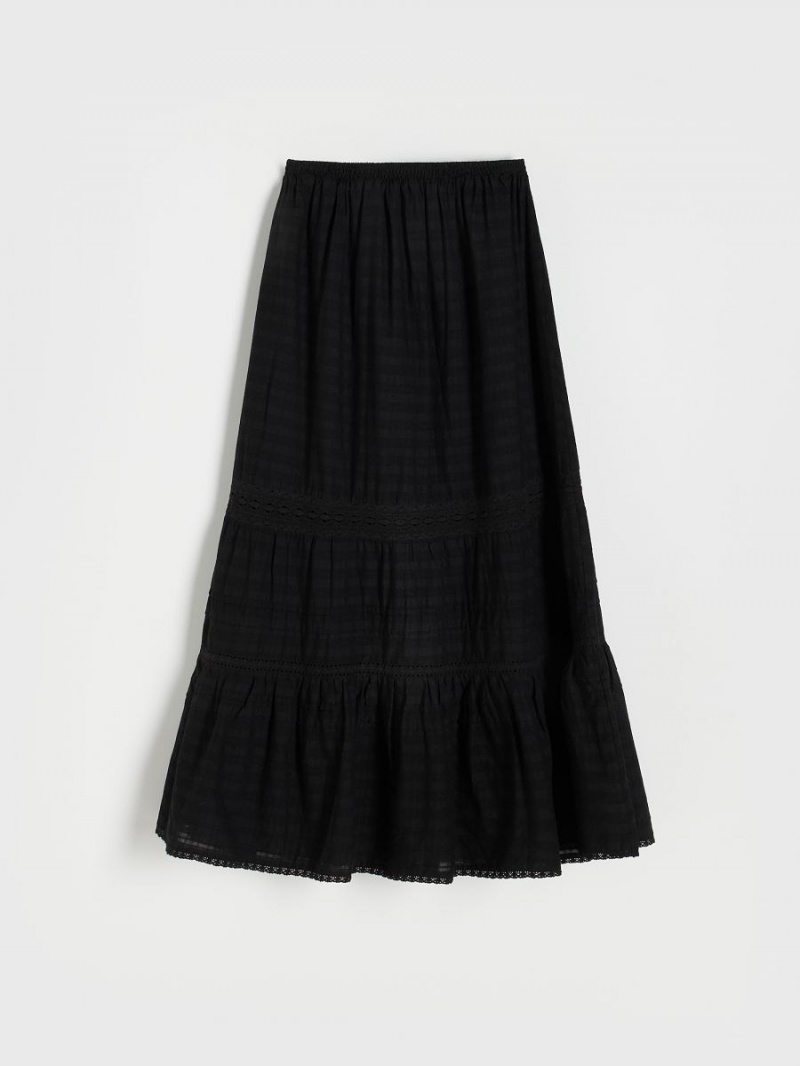 Reserved Bawełniane maxi skirt Czarne | ZQFJVXA-76