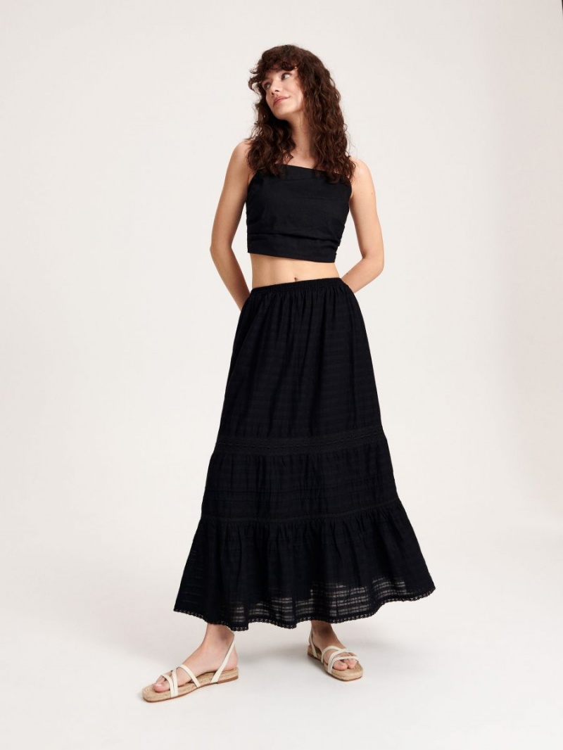 Reserved Bawełniane maxi skirt Czarne | ZQFJVXA-76