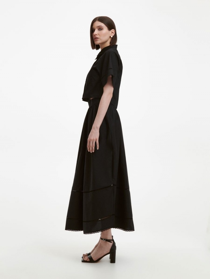 Reserved Bawełniane midi skirt Czarne | SYJROHX-41