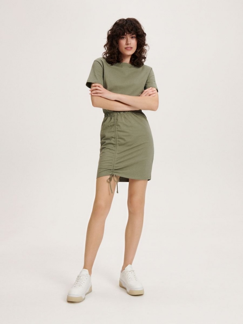 Reserved Bawełniane rich mini dress Khaki | OVSYUGL-24