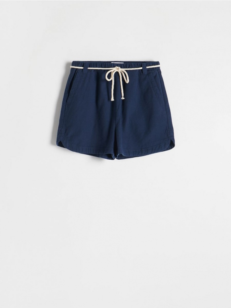 Reserved Bawełniane shorts with tie detail Granatowe | NOXQZCL-32