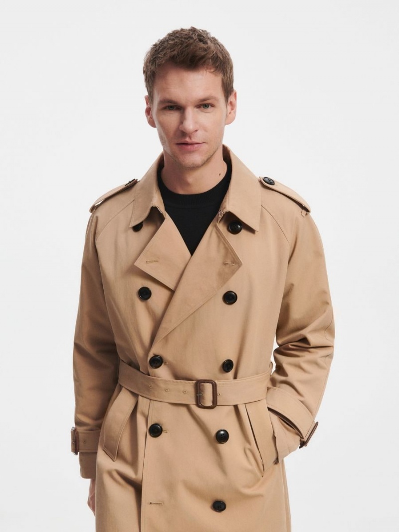 Reserved Bawełniane trench coat Beżowe | TRSCMHB-17