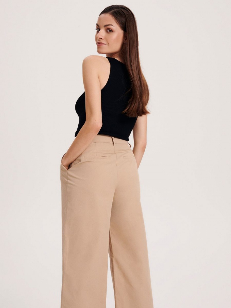 Reserved Bawełniane trousers Beżowe | MKQSJDP-94