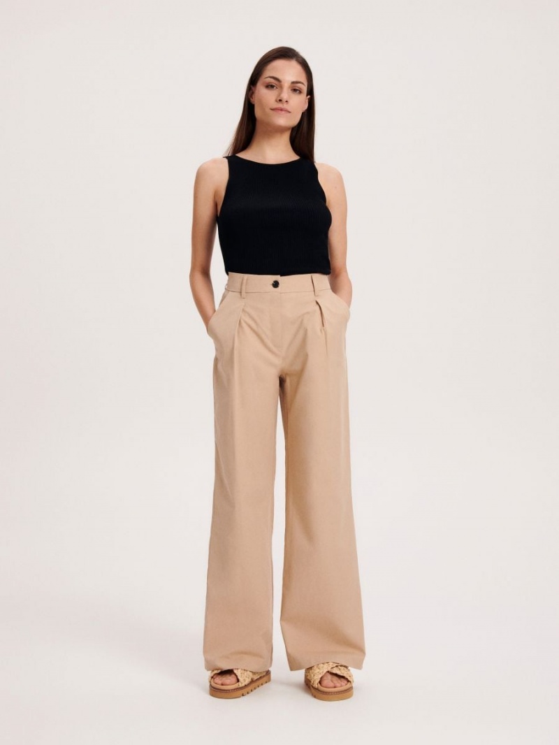 Reserved Bawełniane trousers Beżowe | MKQSJDP-94