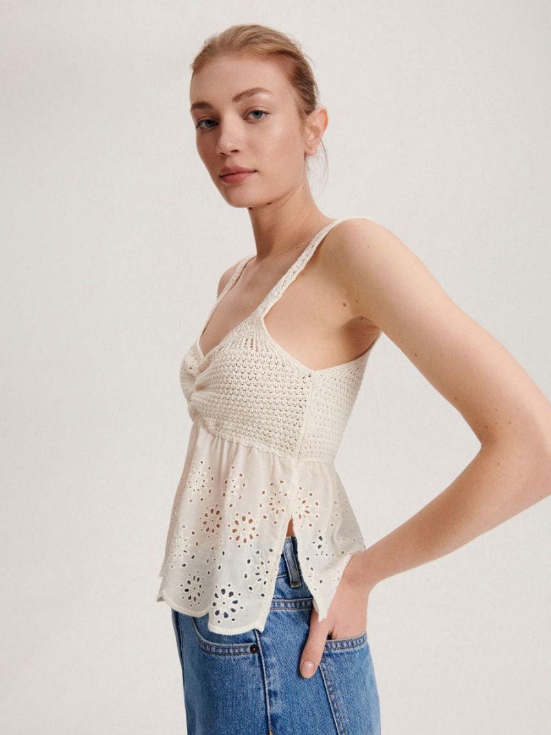 Reserved Blouse with crochet detailing Ivory | GTIKUWM-09