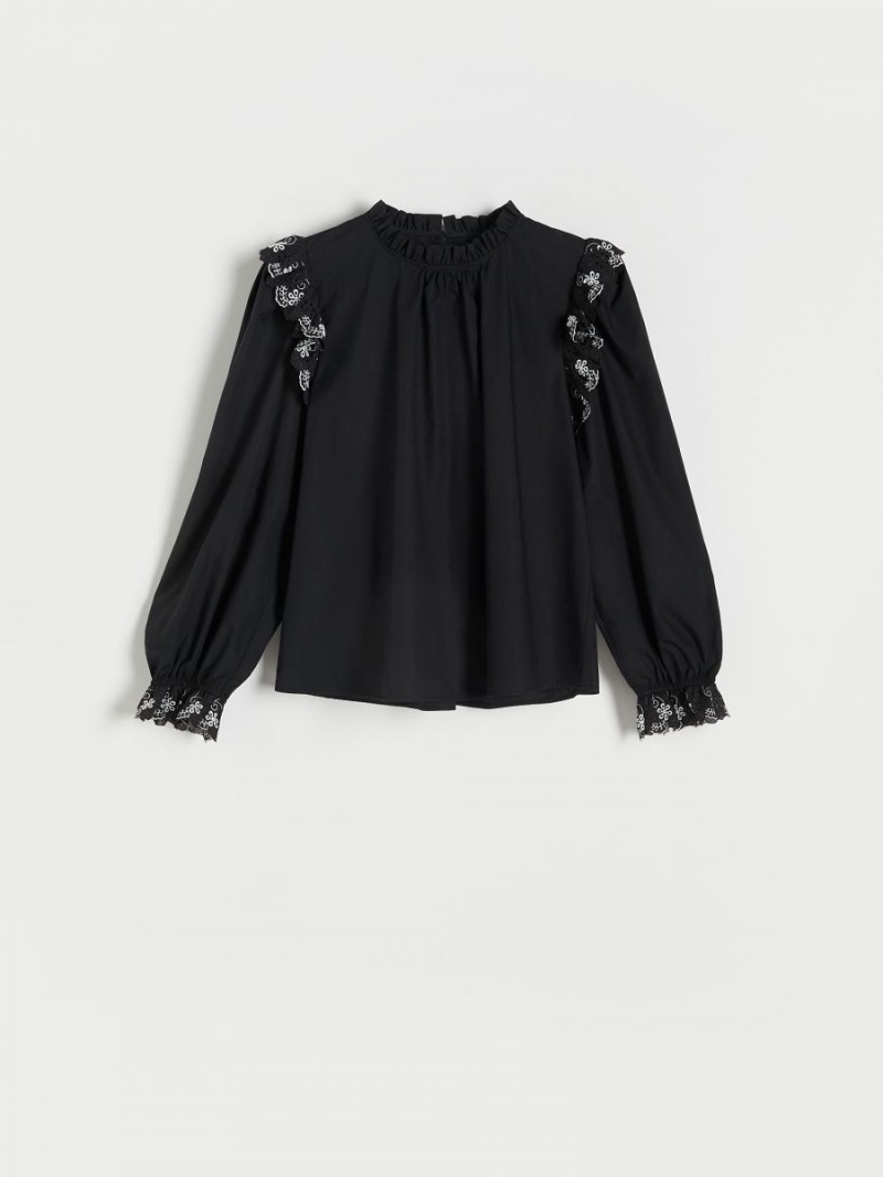 Reserved Blouse with embroidered inserts Czarne | VUAPCRO-93