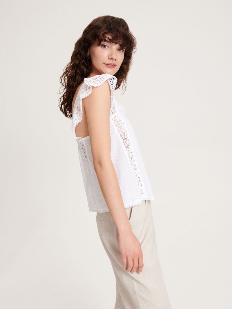 Reserved Blouse with lace Białe | QUSYOVZ-01