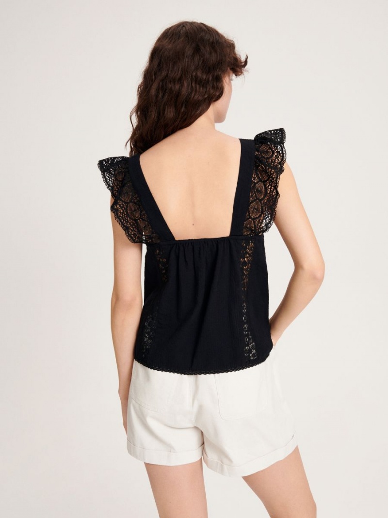 Reserved Blouse with lace Czarne | AOQRJFC-37