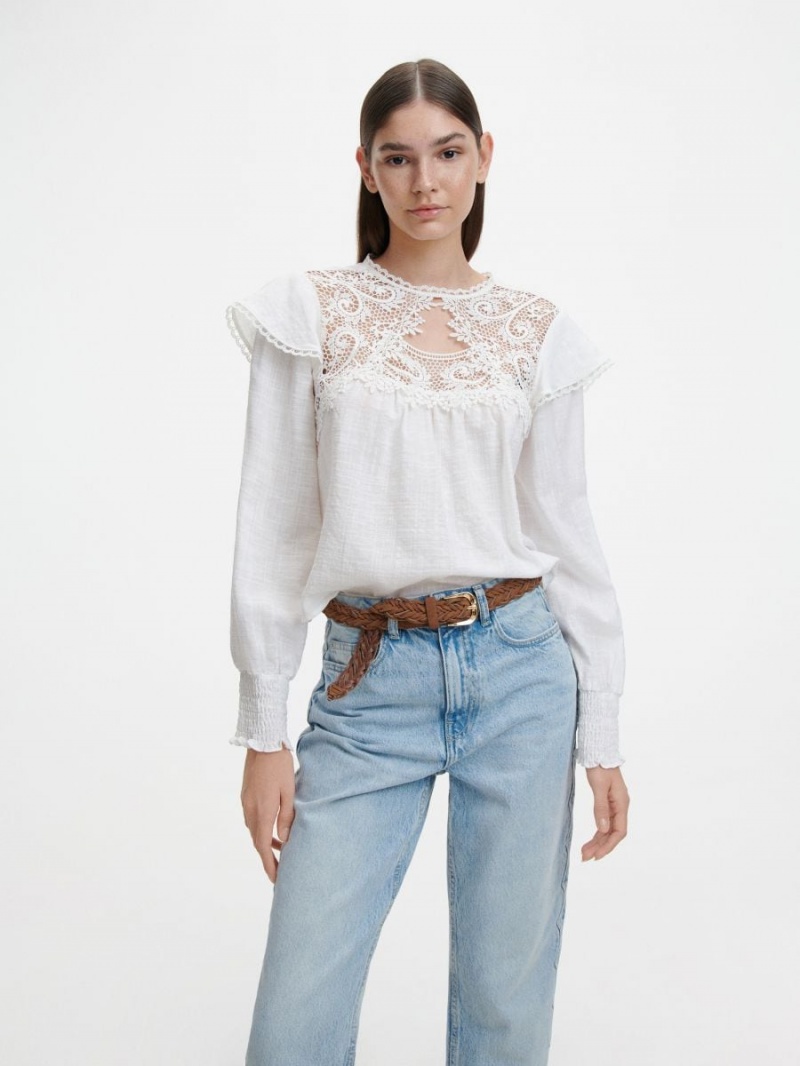 Reserved Blouse with lace Ivory | VDBUHFG-48