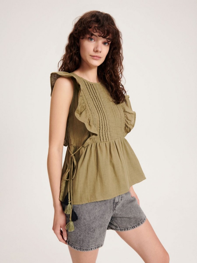 Reserved Blouse with peplum hem Khaki | SBVGUIJ-30