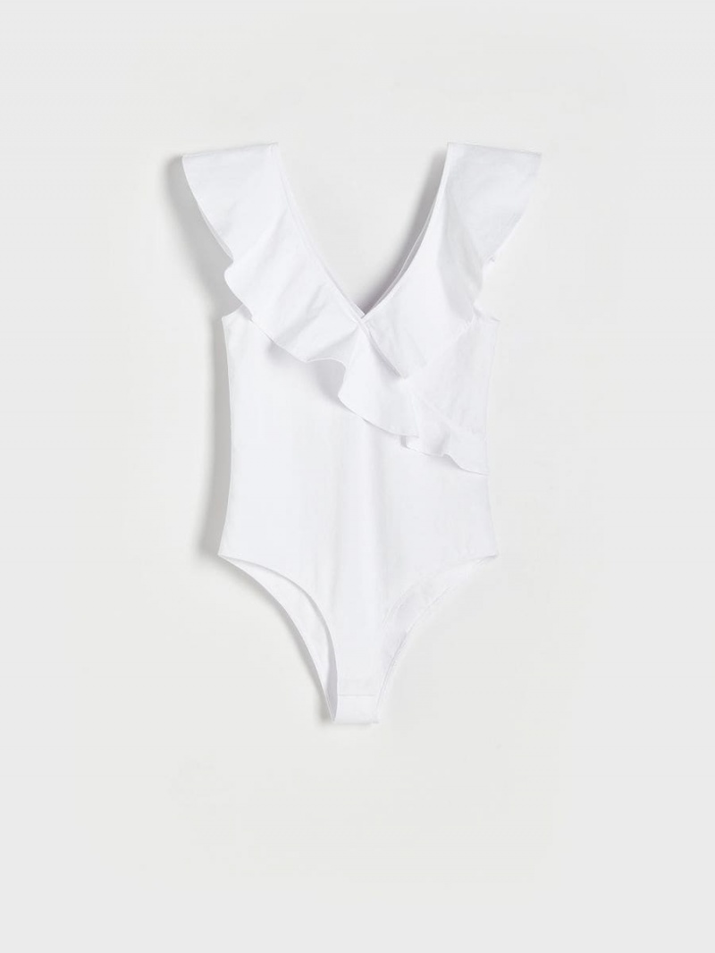 Reserved Bodysuit with ruffle detail Białe | LOVMKPA-84