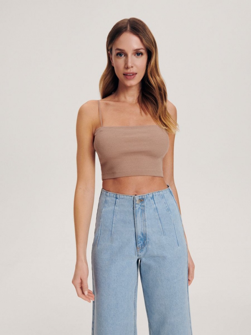 Reserved Cami crop top Beżowe | ZREQFJY-50