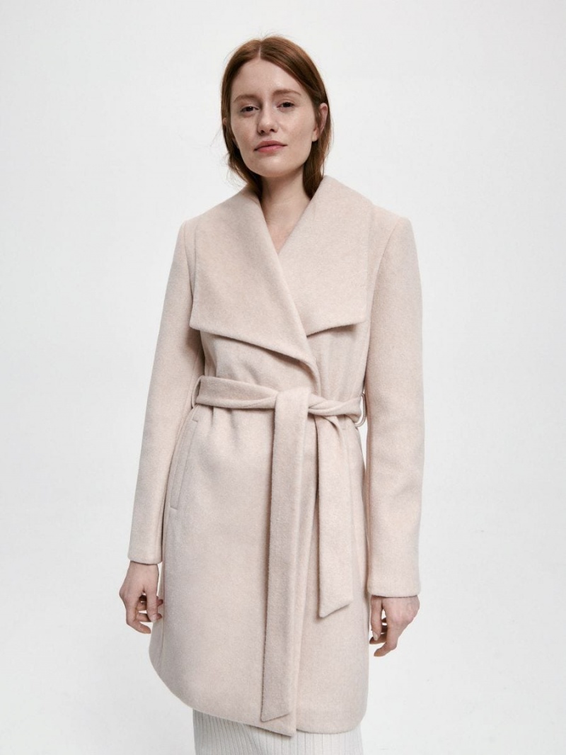 Reserved Coat with tie waist belt Beżowe | NVZAEFW-71