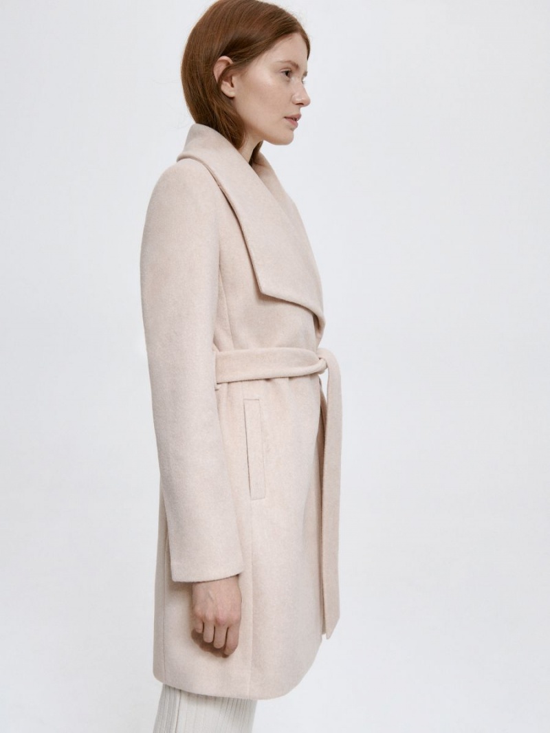 Reserved Coat with tie waist belt Beżowe | NVZAEFW-71