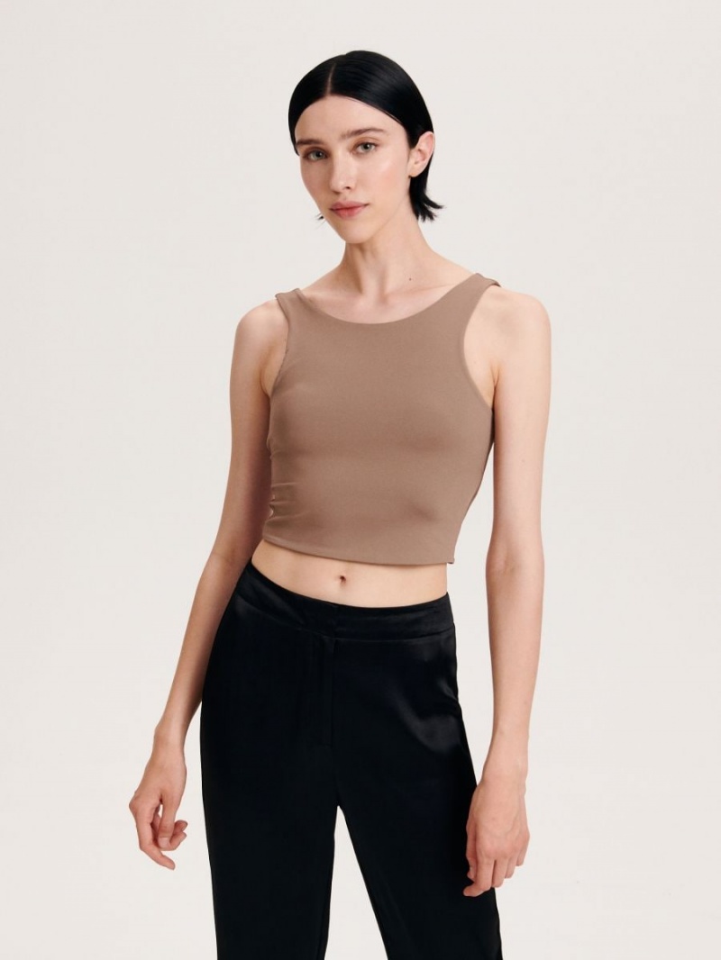 Reserved Crop top Brązowe | ESGJQYM-29