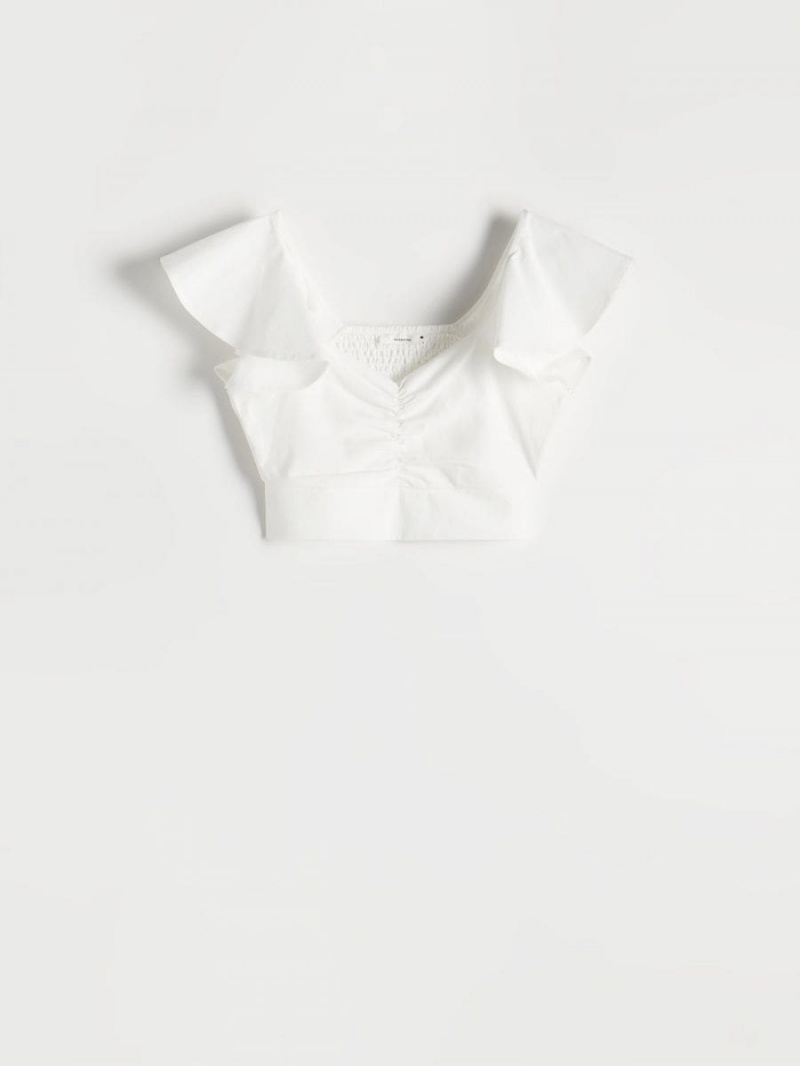 Reserved Crop top with peplum hem Ivory | PTUHXIL-12