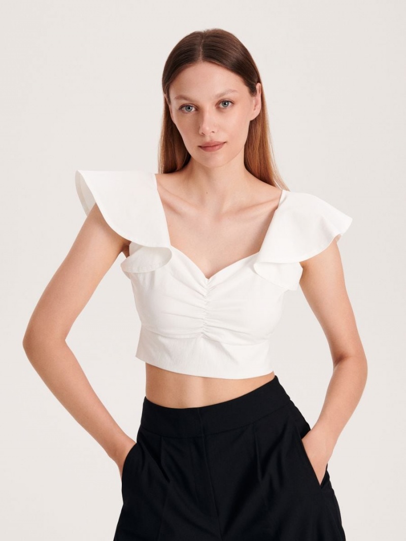 Reserved Crop top with peplum hem Ivory | PTUHXIL-12