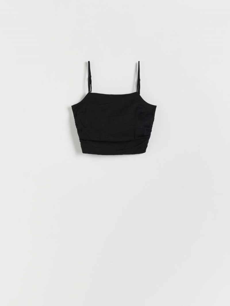 Reserved Crop top with tie detail Czarne | XLAUHRQ-52