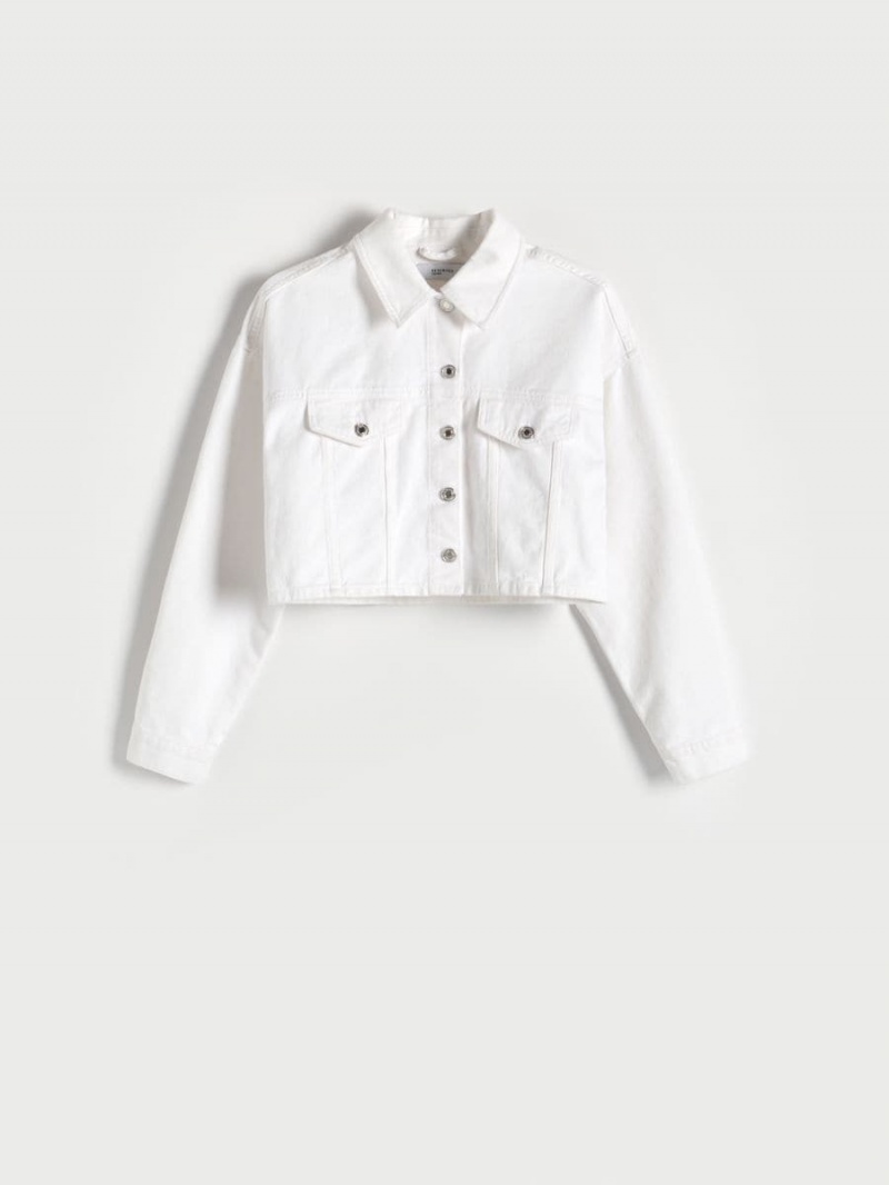 Reserved Cropped trucker jacket Białe | PZGNDWL-25