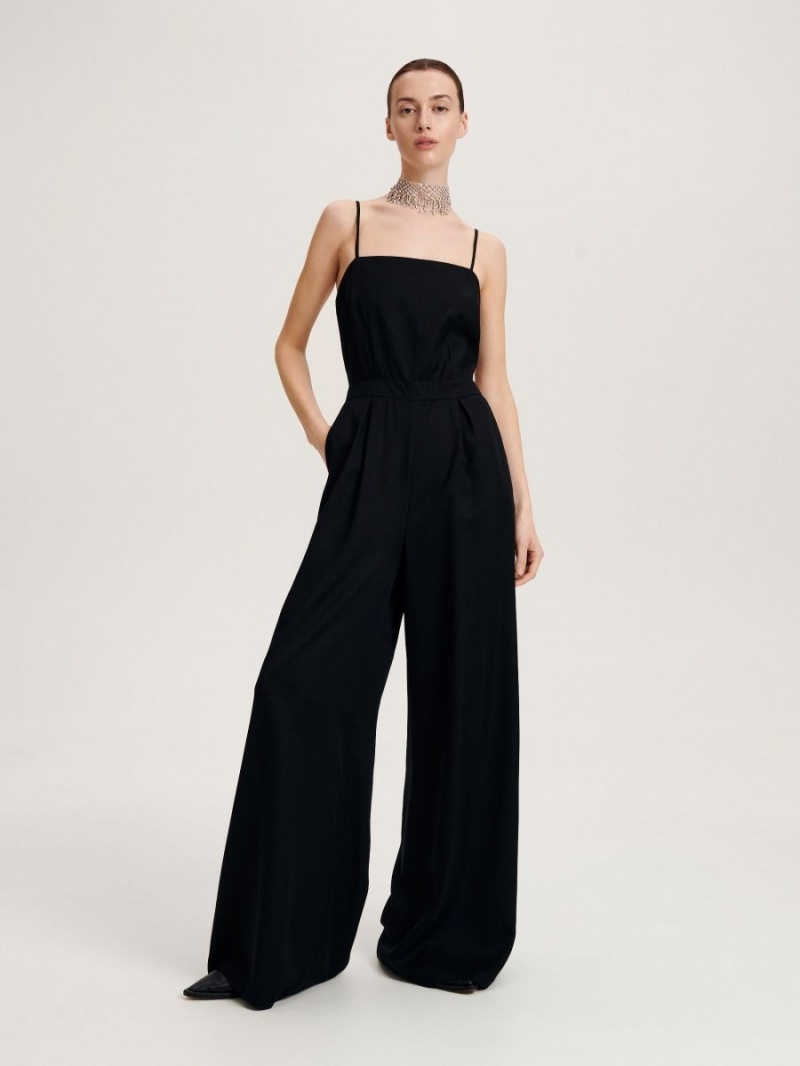 Reserved Cut out back jumpsuit Czarne | TKJLXGM-68