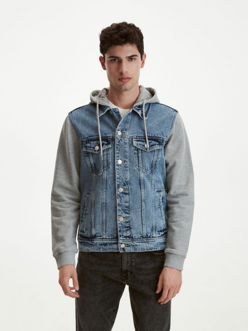 Reserved Denim jacket with hood Niebieskie | WOHUGVE-24