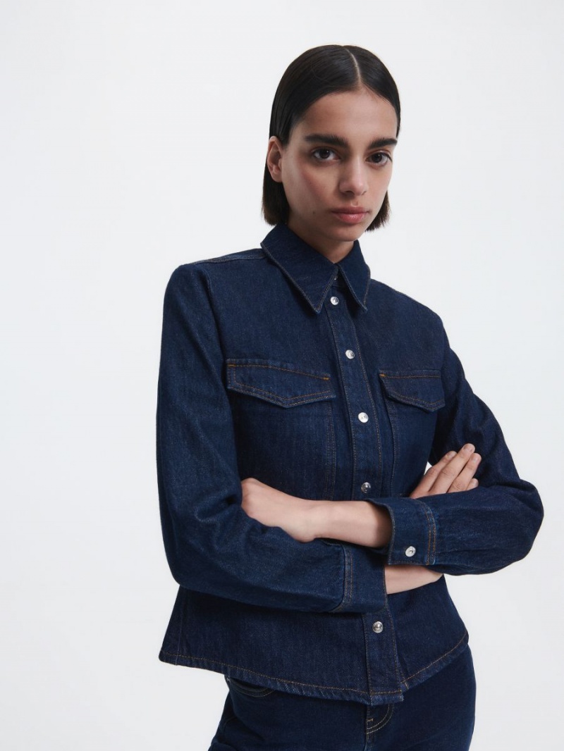 Reserved Denim shirt Granatowe | HFNTBRM-60