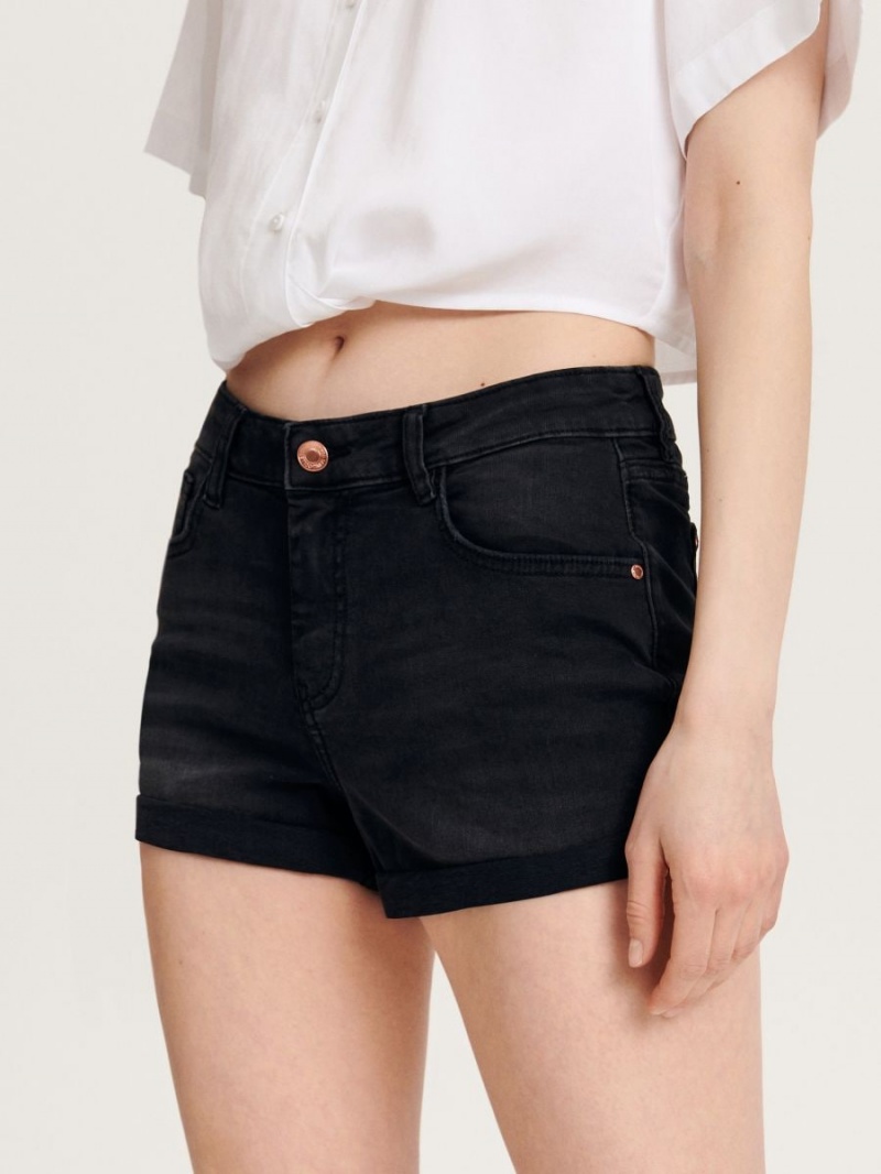 Reserved Denim shorts Czarne | FJVHTON-25