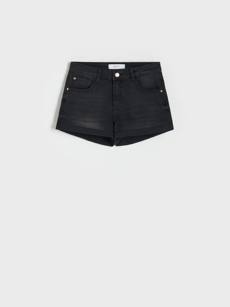 Reserved Denim shorts Czarne | FJVHTON-25