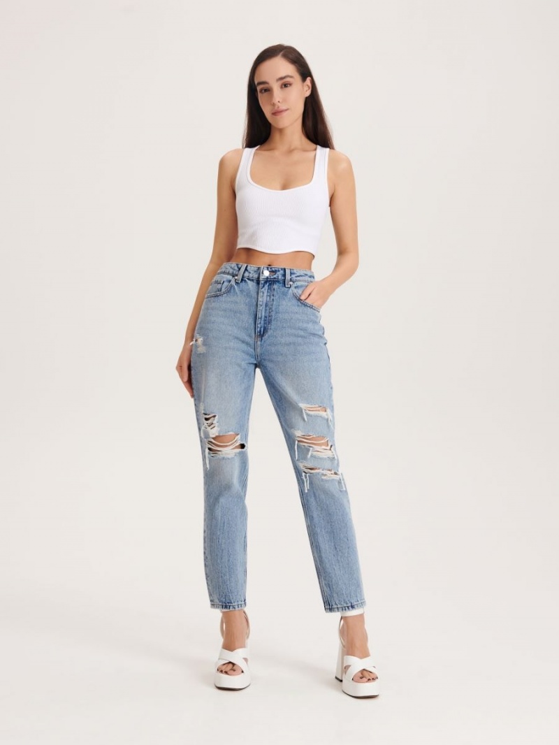 Reserved Distressed mom fit jeans Niebieskie | JPRYAQV-42