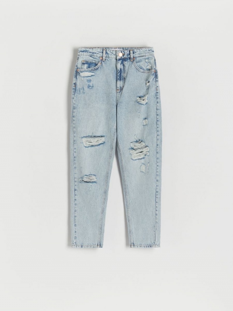 Reserved Distressed straight jeans Niebieskie | BKQCJUY-92