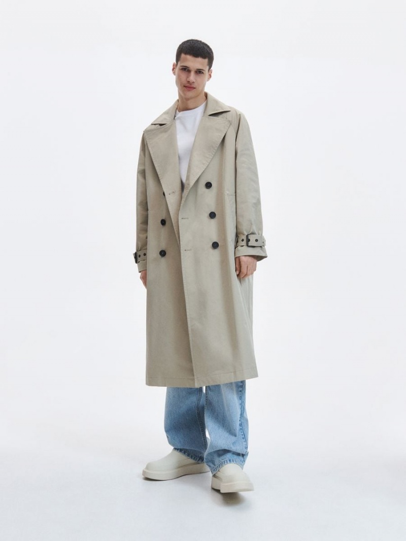 Reserved Double-breasted trench coat Beżowe | RHWKYAE-89