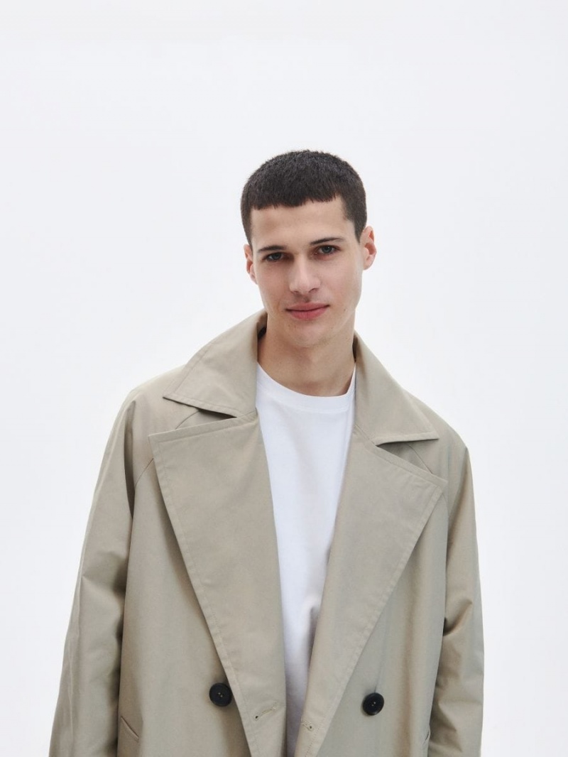 Reserved Double-breasted trench coat Beżowe | RHWKYAE-89