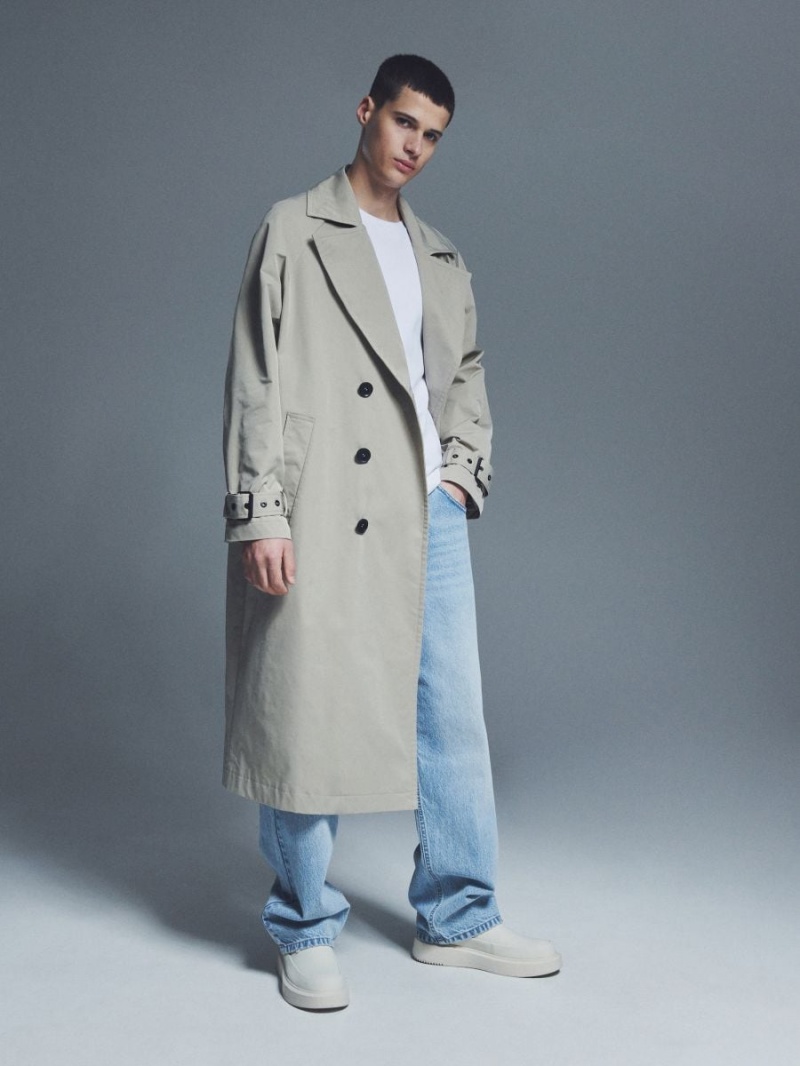 Reserved Double-breasted trench coat Beżowe | RHWKYAE-89