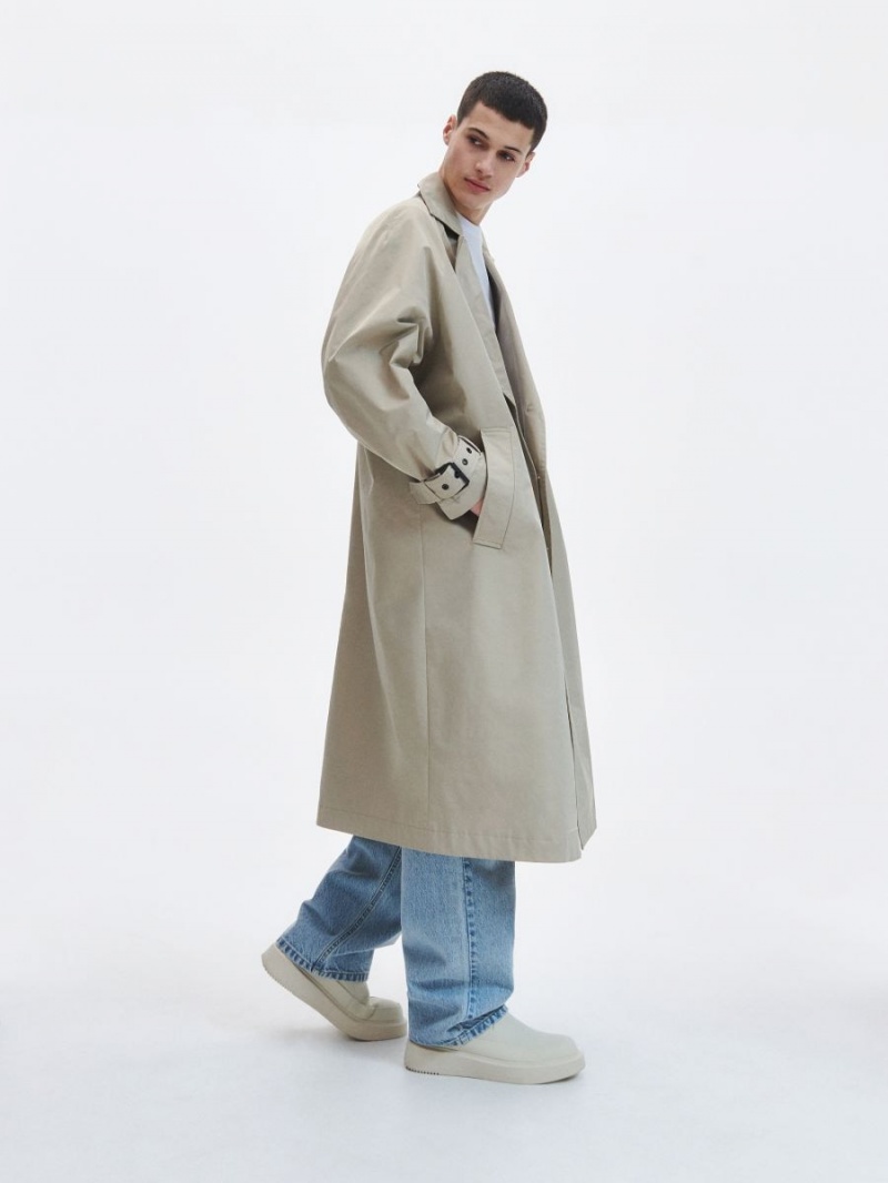 Reserved Double-breasted trench coat Beżowe | RHWKYAE-89