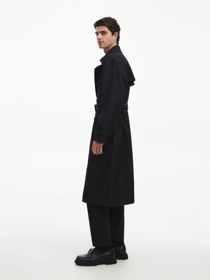 Reserved Double-breasted trench coat Czarne | QJCWUFZ-37