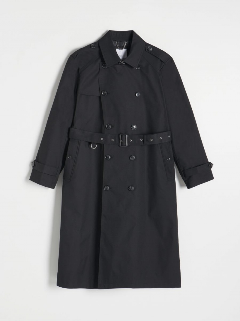 Reserved Double-breasted trench coat Czarne | QJCWUFZ-37