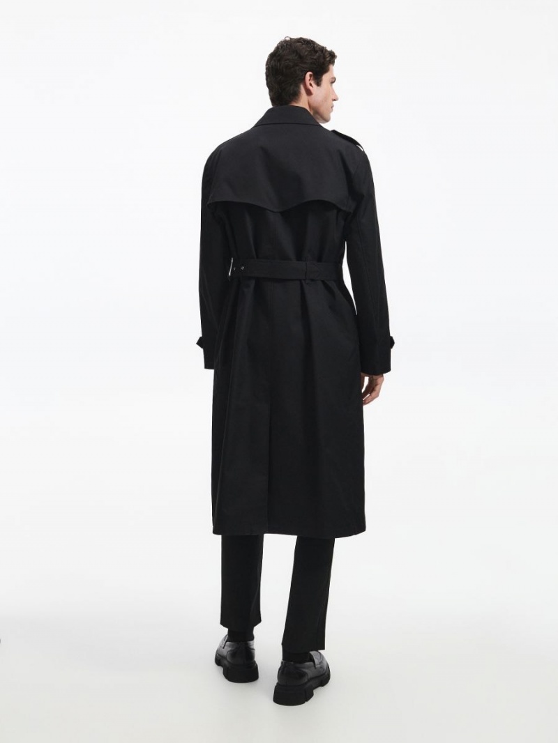 Reserved Double-breasted trench coat Czarne | QJCWUFZ-37